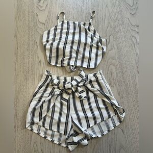 Striped Black and White Crop Top and Shorts Set